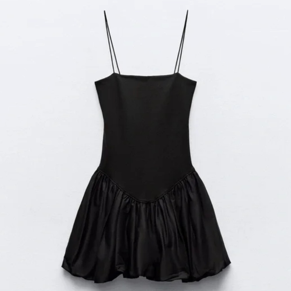 Zara MIXED RIB POPLIN BALLOON DRESS